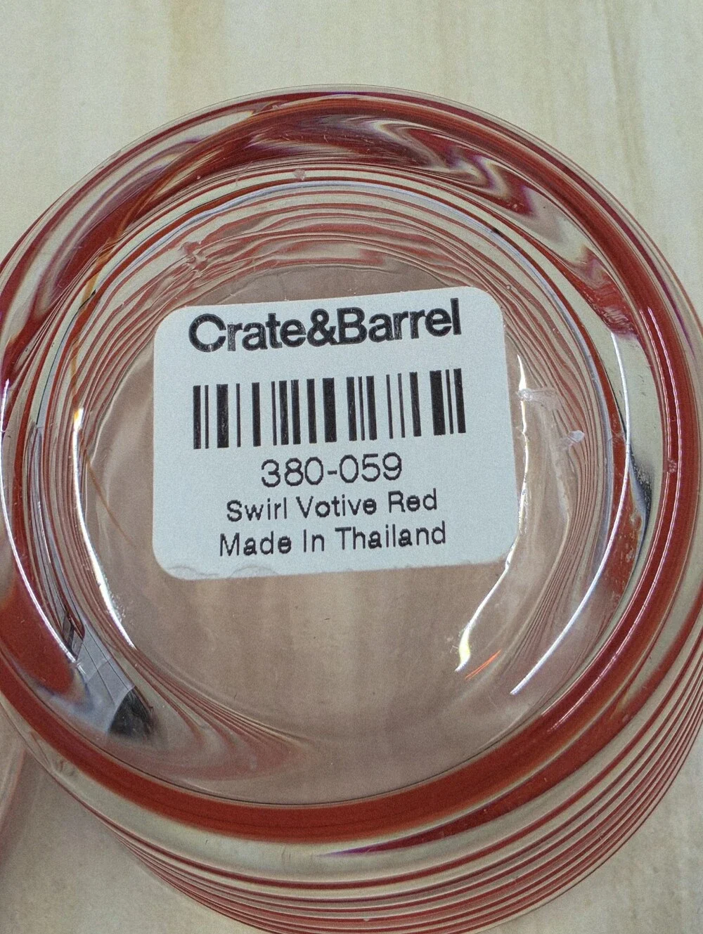 Crate & Barrel Red Swirl Glass Votive Candle Holder Set Of 2